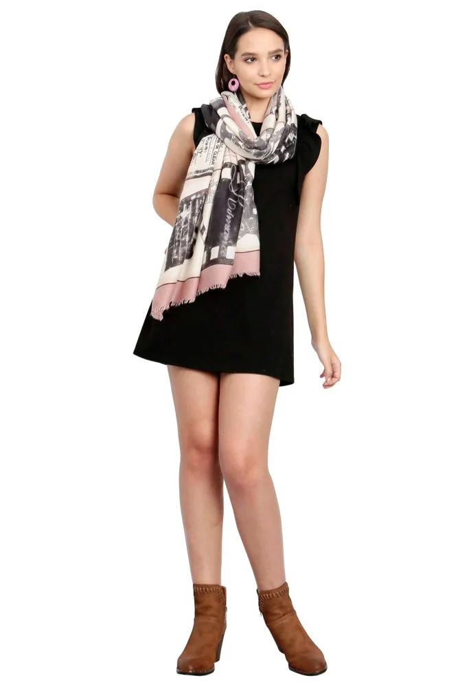 FabSeasons Cotton Pink Viscose Modern Printed Soft & Stylish Scarf