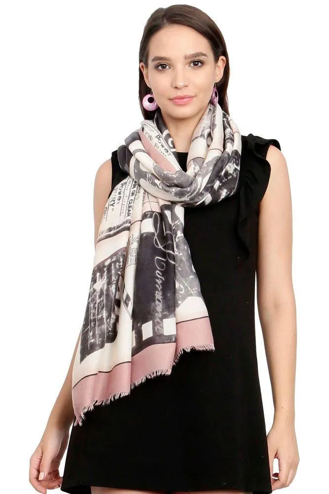 FabSeasons Cotton Pink Viscose Modern Printed Soft & Stylish Scarf