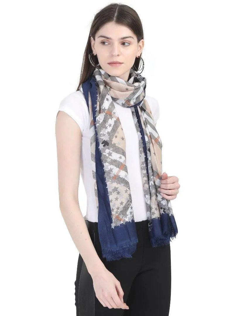 FabSeasons Navy Fancy Fashion Stylish Checkered Printed Scarves