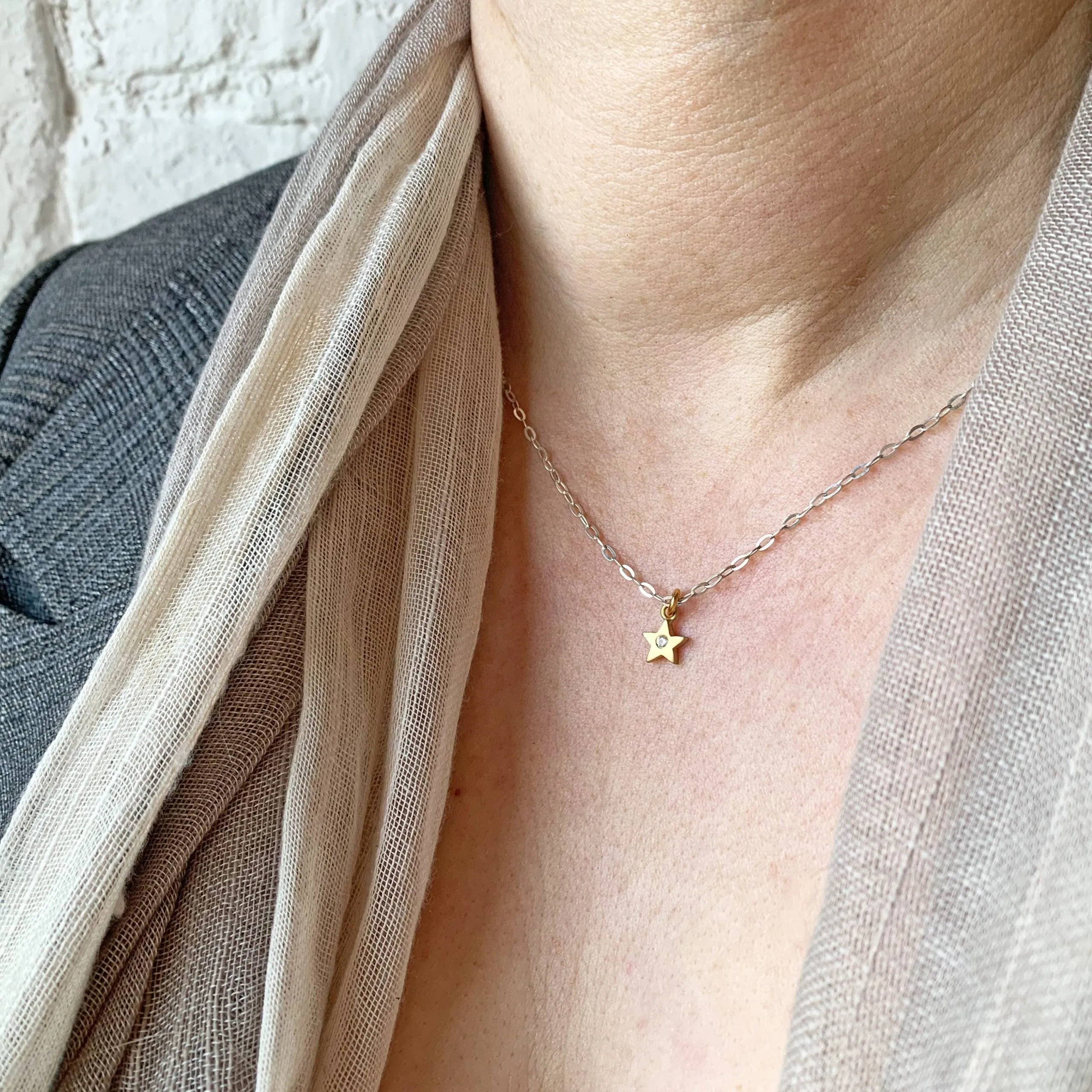 Fairtrade Gold & White Sapphire Star Pendant Necklace | 18ct & Silver