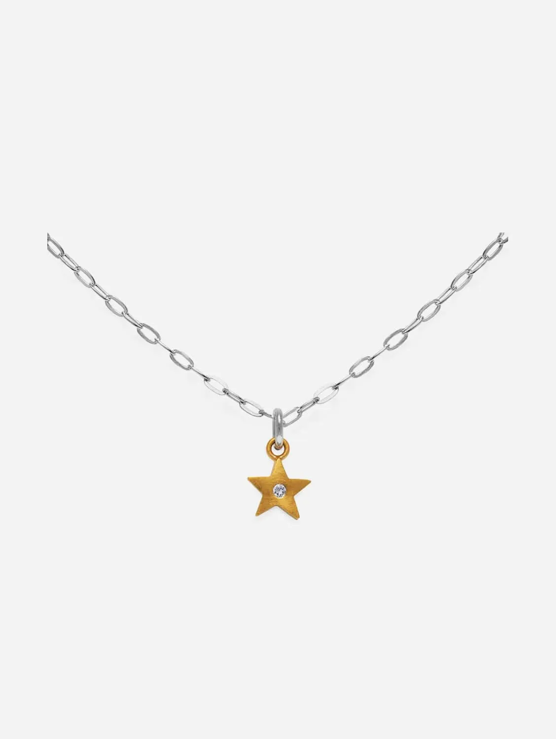 Fairtrade Gold & White Sapphire Star Pendant Necklace | 18ct & Silver