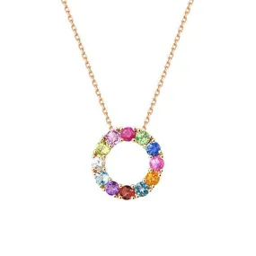 FANCIME "Magic Circle" Multi Colored Gemstone 14K Yellow Gold Necklace