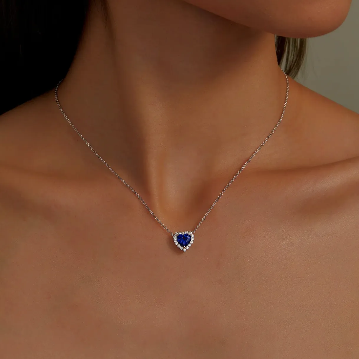 Fancy Lab-Grown Sapphire Halo Heart Necklace