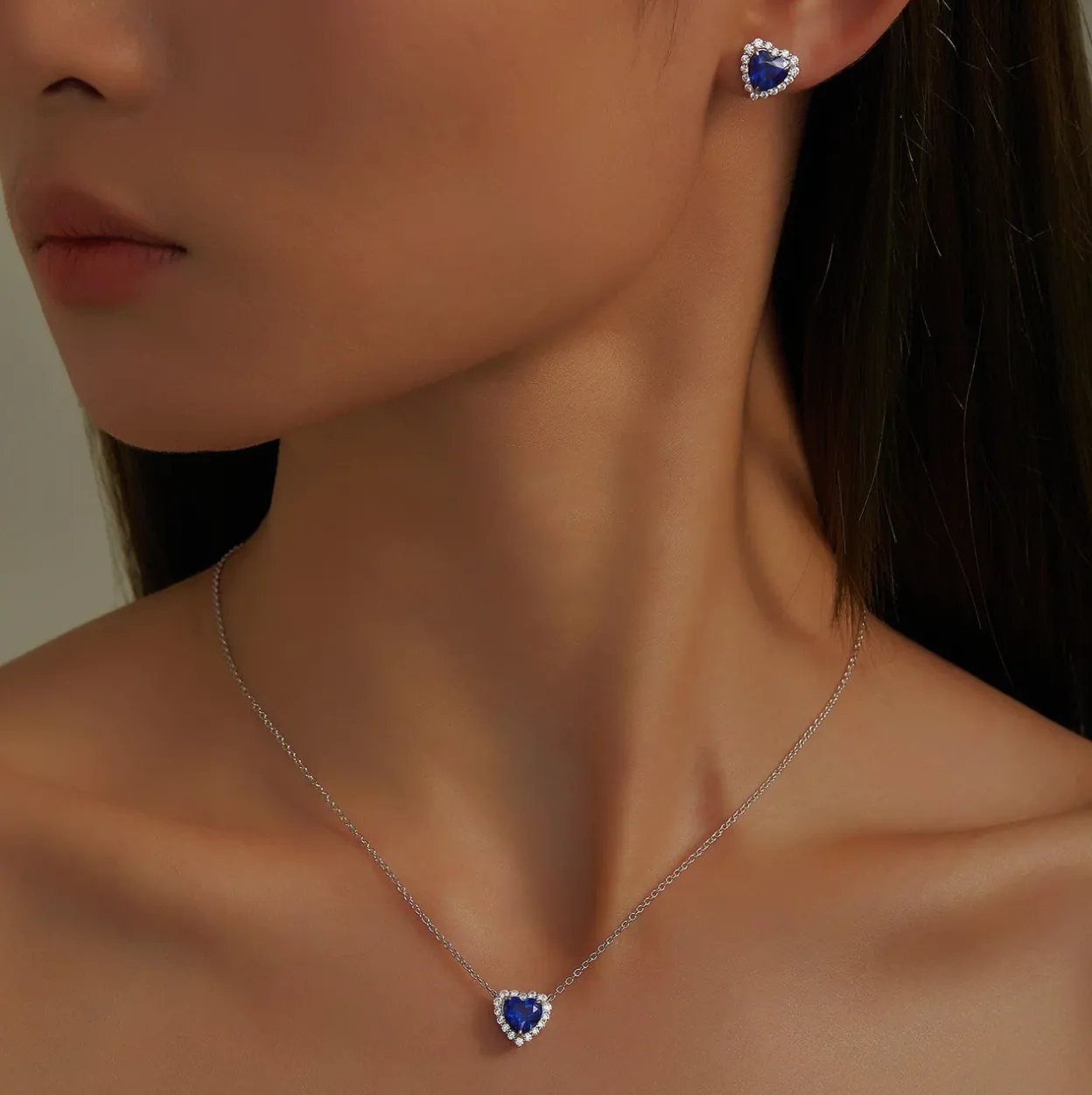 Fancy Lab-Grown Sapphire Halo Heart Necklace