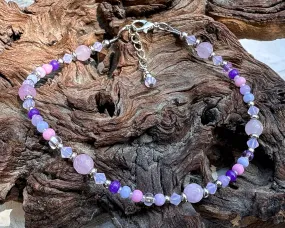 Fancy Pink Purple Beaded Anklet