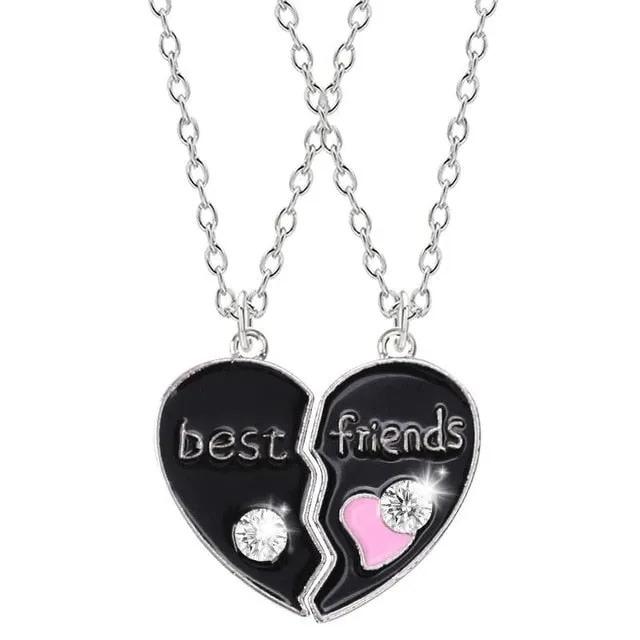 Fashion Best Friends Honey Love Couple Pendant Necklace2 Pcs/ Set  Rainbow Broken Heart Choker Gift Friendship Jewelry Wholesale