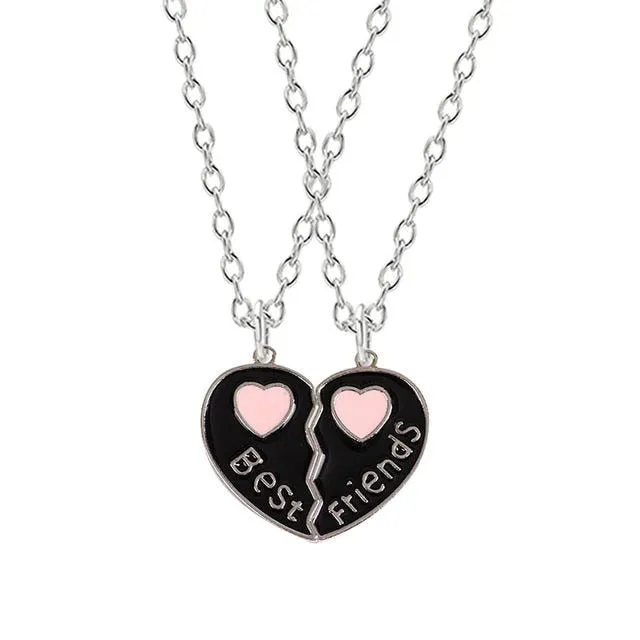 Fashion Best Friends Honey Love Couple Pendant Necklace2 Pcs/ Set  Rainbow Broken Heart Choker Gift Friendship Jewelry Wholesale