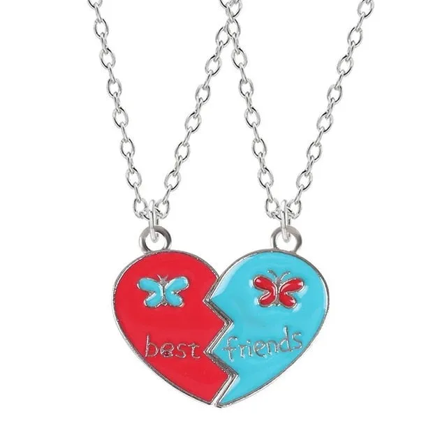 Fashion Best Friends Honey Love Couple Pendant Necklace2 Pcs/ Set  Rainbow Broken Heart Choker Gift Friendship Jewelry Wholesale