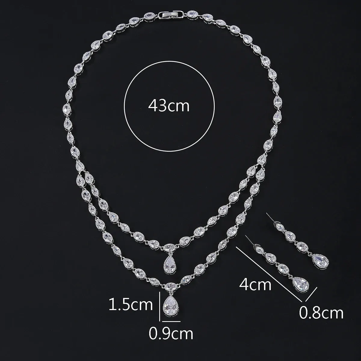 Fashion Design 2 Layers White Color AAA Cubic Zirconia Necklace Earrings Jewelry Sets Women Wedding Accessories Gifts CN10302A