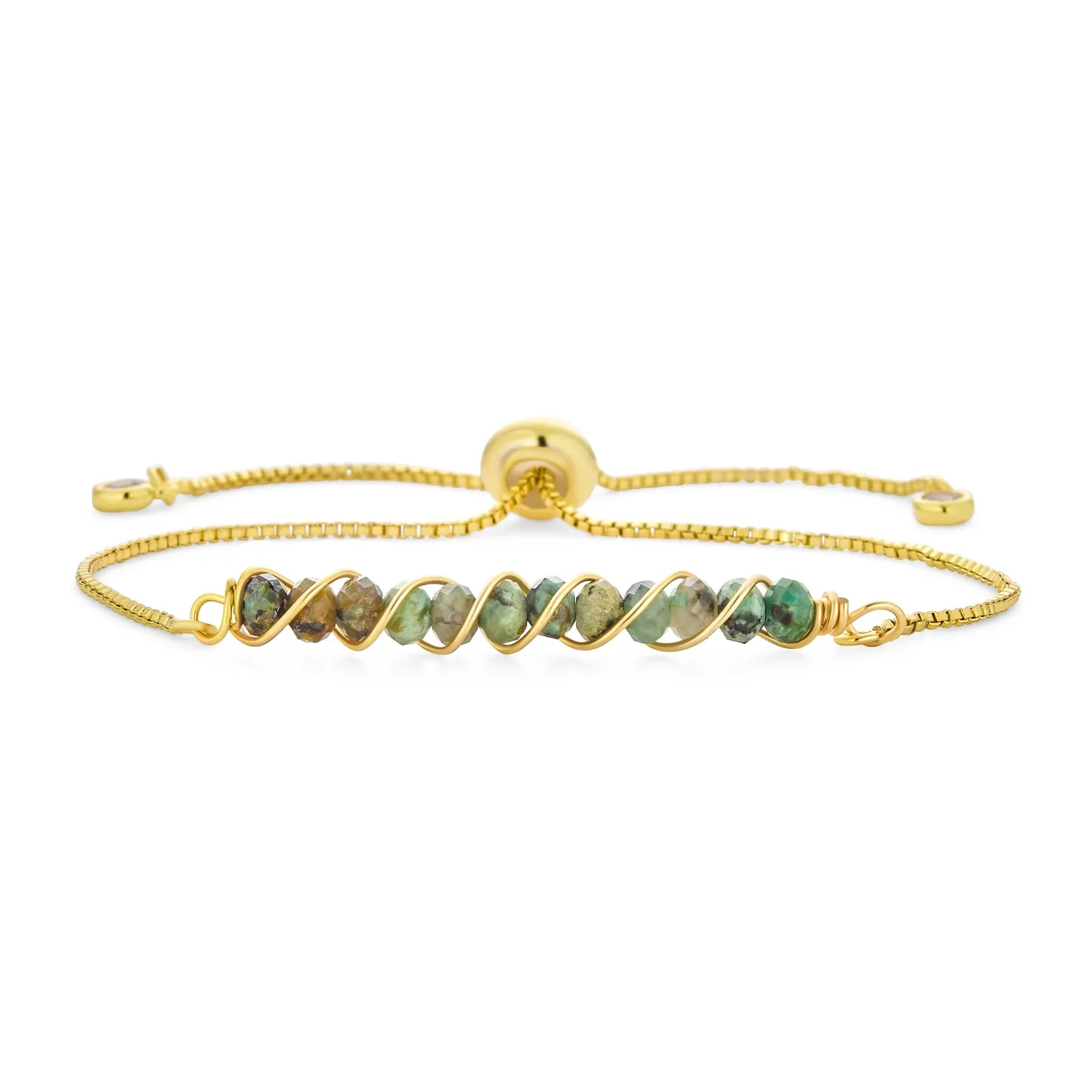 Fashion Gemstone Bolo Bracelet with Pink Tourmaline and Aquamarine 18K Gold Plated