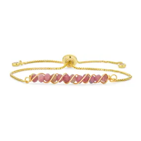 Fashion Gemstone Bolo Bracelet with Pink Tourmaline and Aquamarine 18K Gold Plated