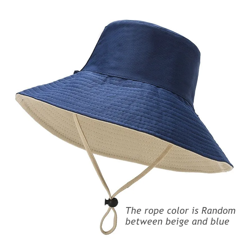 Fashion Solid Double Sided Women's Bucket Hat Summer Fishing Cap Men's Panama Hat With Wind Rope Outdoor Hat For Women