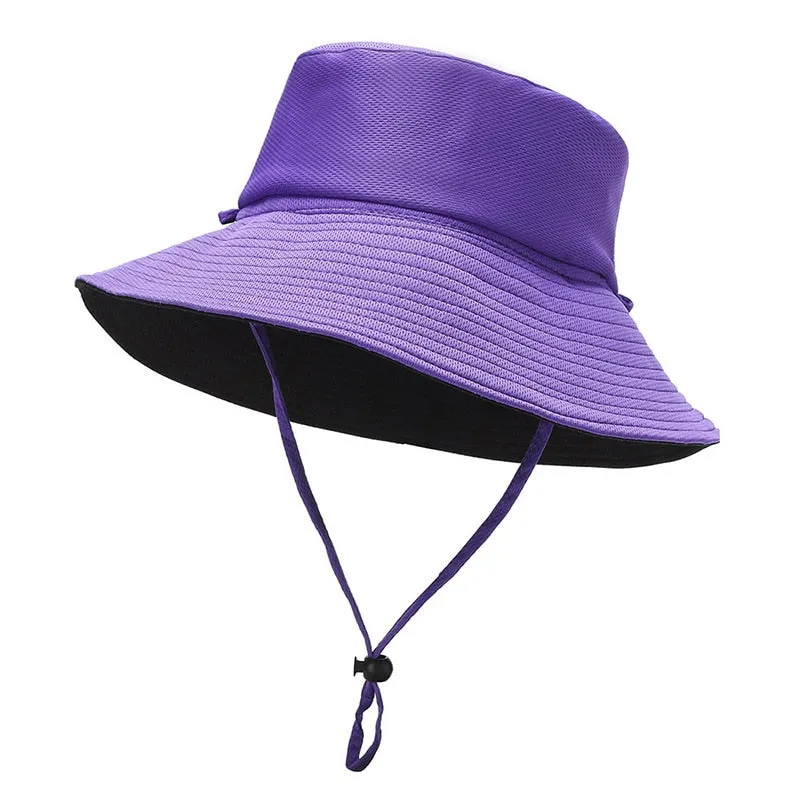 Fashion Solid Double Sided Women's Bucket Hat Summer Fishing Cap Men's Panama Hat With Wind Rope Outdoor Hat For Women