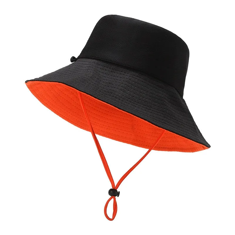 Fashion Solid Double Sided Women's Bucket Hat Summer Fishing Cap Men's Panama Hat With Wind Rope Outdoor Hat For Women