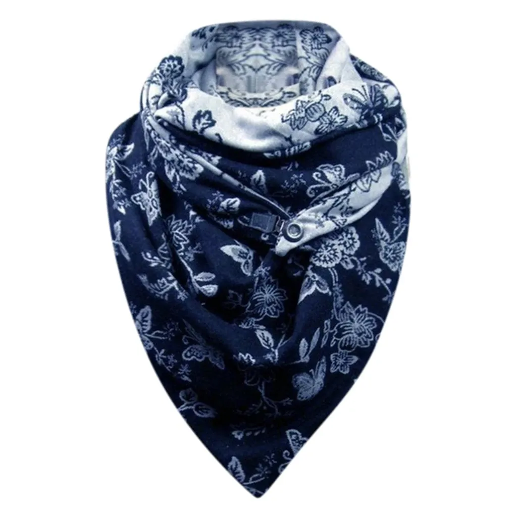 Fashion Women Cute Cat Print Scarf Hijabs Female Lady Retro Button Female Multi-Purpose Shawl Scarf 80cm-100cm Winter Echarpe