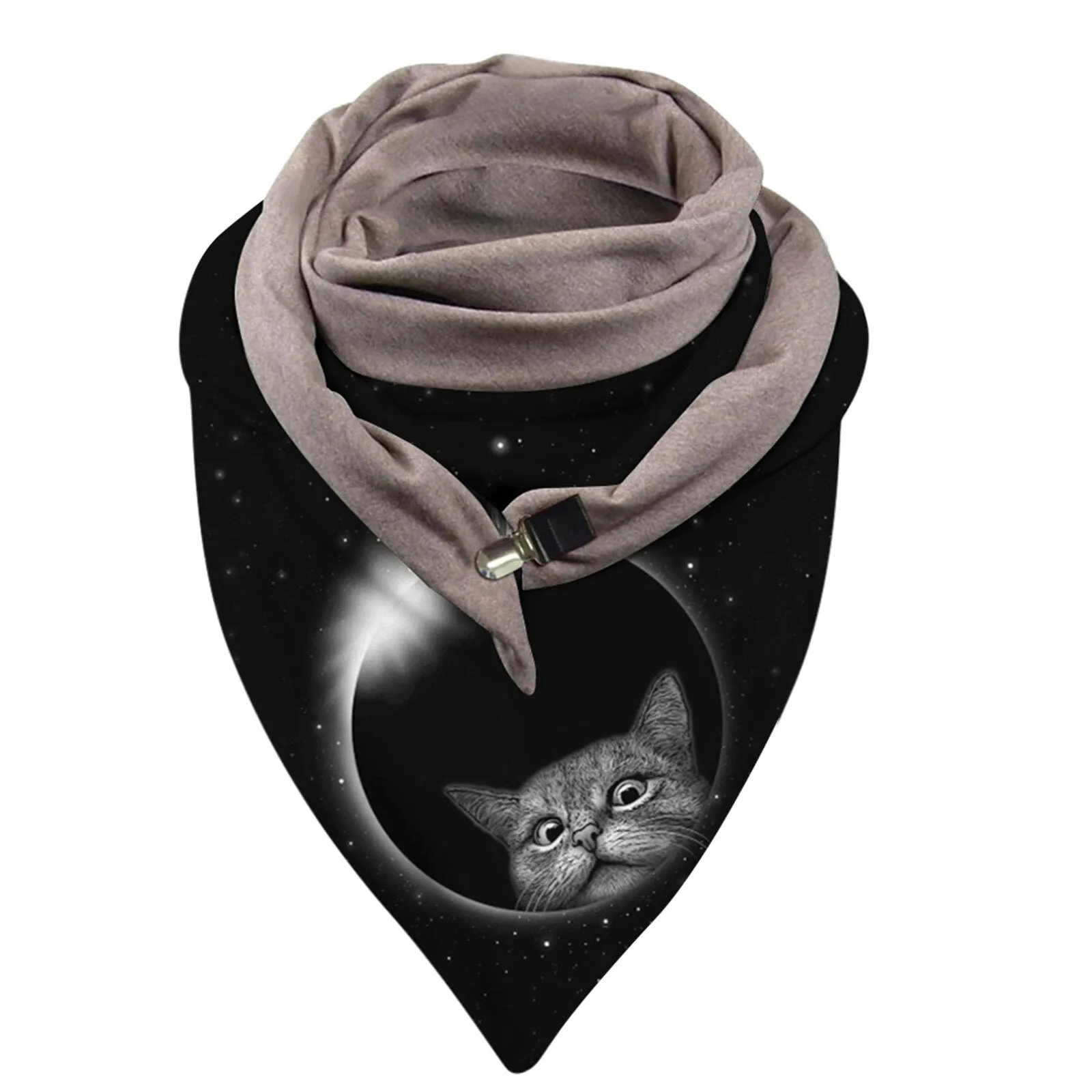 Fashion Women Cute Cat Print Scarf Hijabs Female Lady Retro Button Female Multi-Purpose Shawl Scarf 80cm-100cm Winter Echarpe