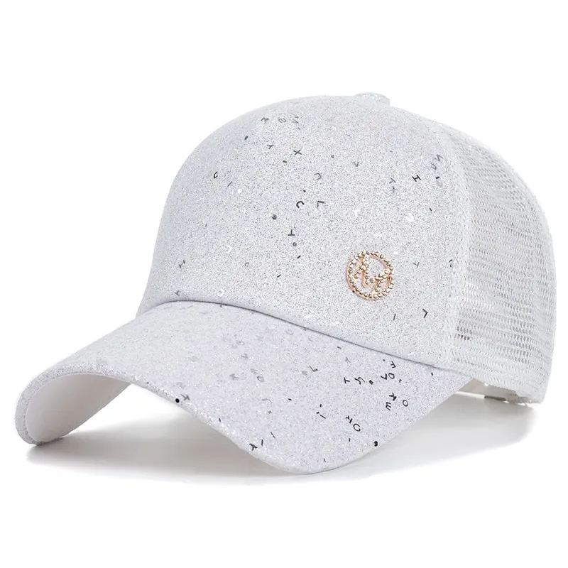 Fashion Women's Summer Cap M Letter Sequins Baseball Cap Female Outdoor Adjustable Streetwear Summer Trucker Hat