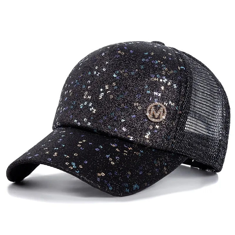 Fashion Women's Summer Cap M Letter Sequins Baseball Cap Female Outdoor Adjustable Streetwear Summer Trucker Hat