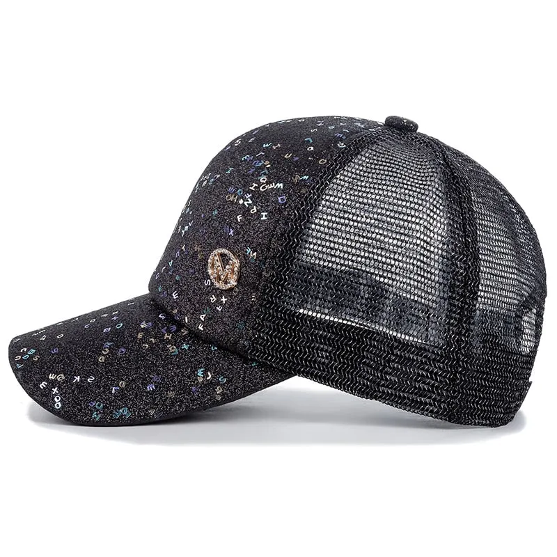 Fashion Women's Summer Cap M Letter Sequins Baseball Cap Female Outdoor Adjustable Streetwear Summer Trucker Hat