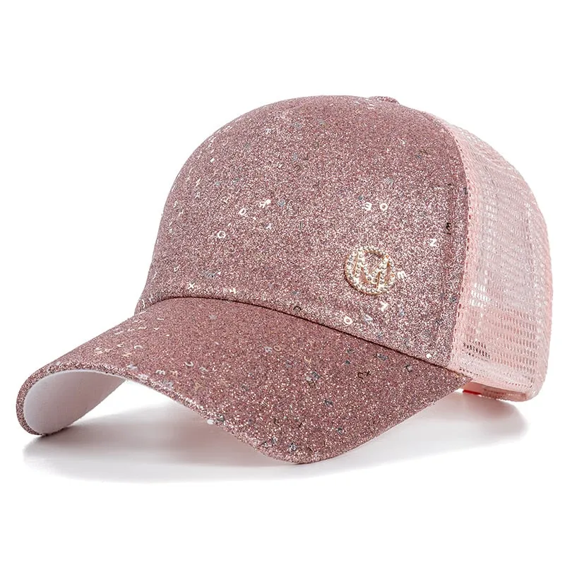 Fashion Women's Summer Cap M Letter Sequins Baseball Cap Female Outdoor Adjustable Streetwear Summer Trucker Hat