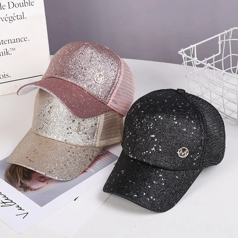 Fashion Women's Summer Cap M Letter Sequins Baseball Cap Female Outdoor Adjustable Streetwear Summer Trucker Hat