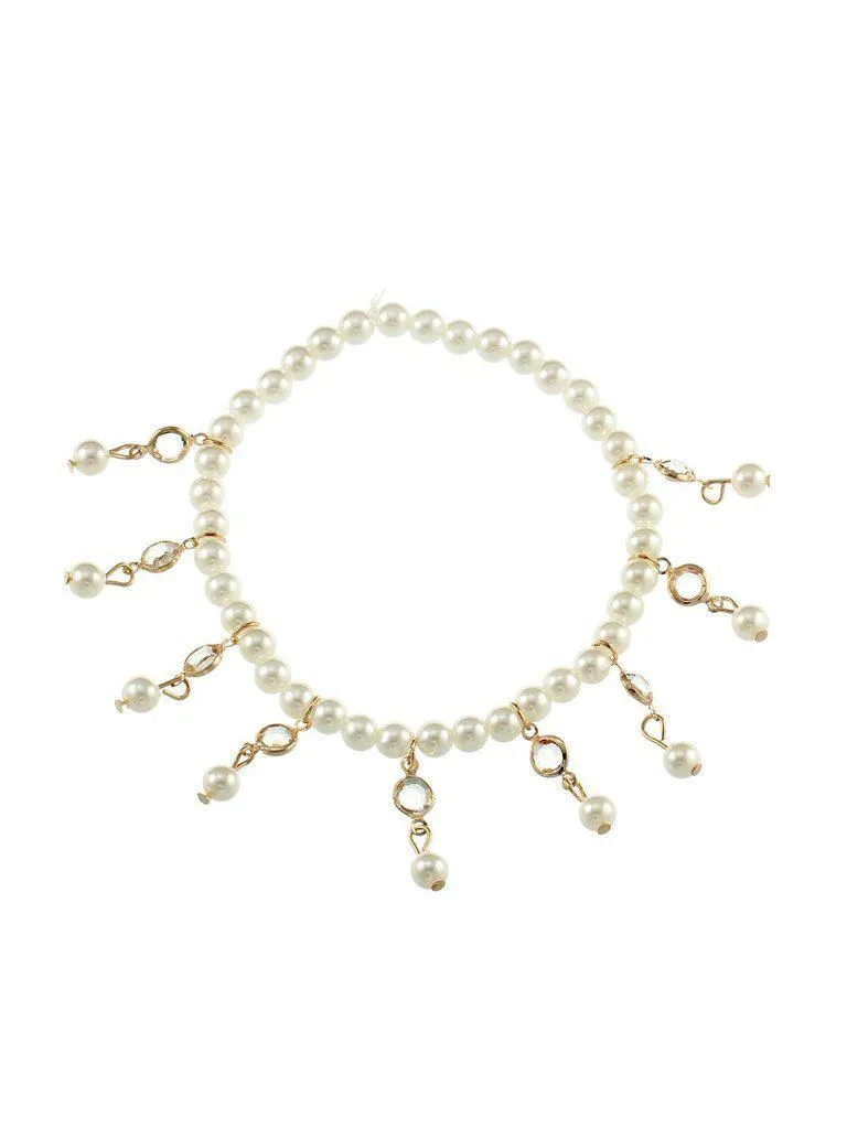 Faux Pearl & Crystal Decorated Beaded Anklet