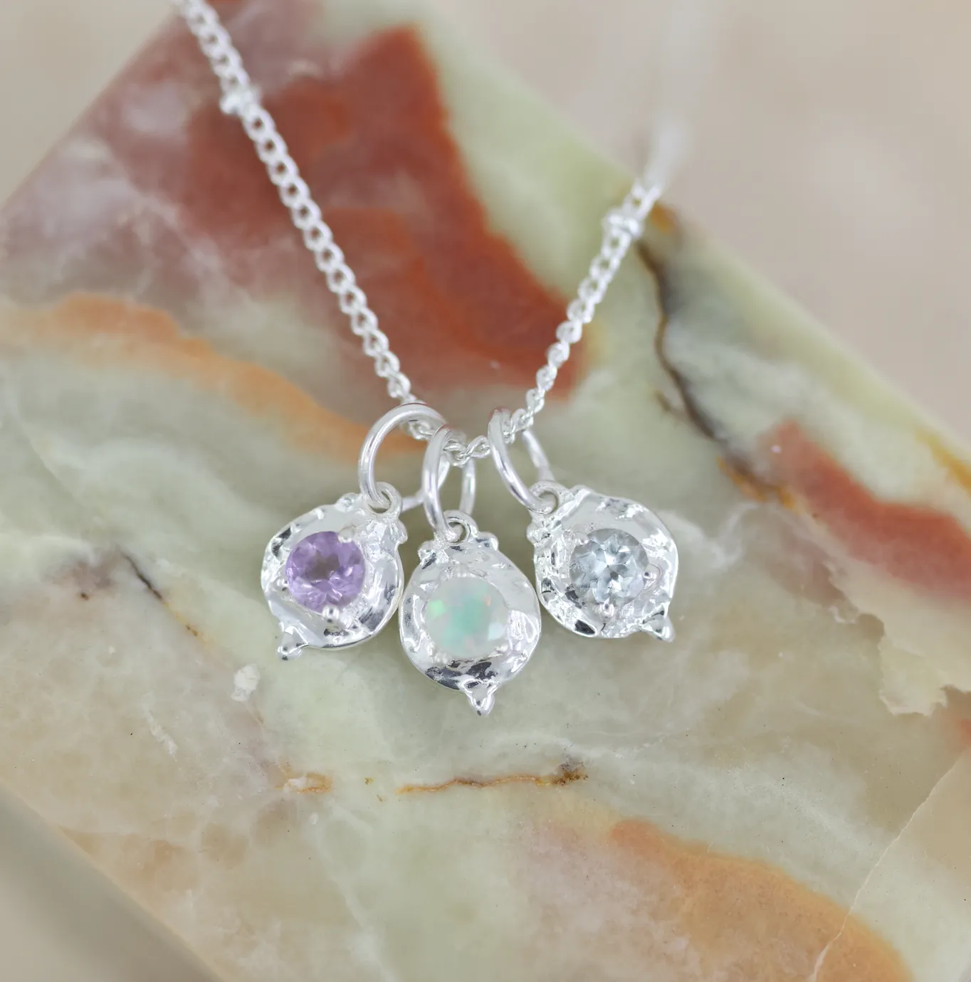 February Amethyst Silver Birthstone Necklace Charm