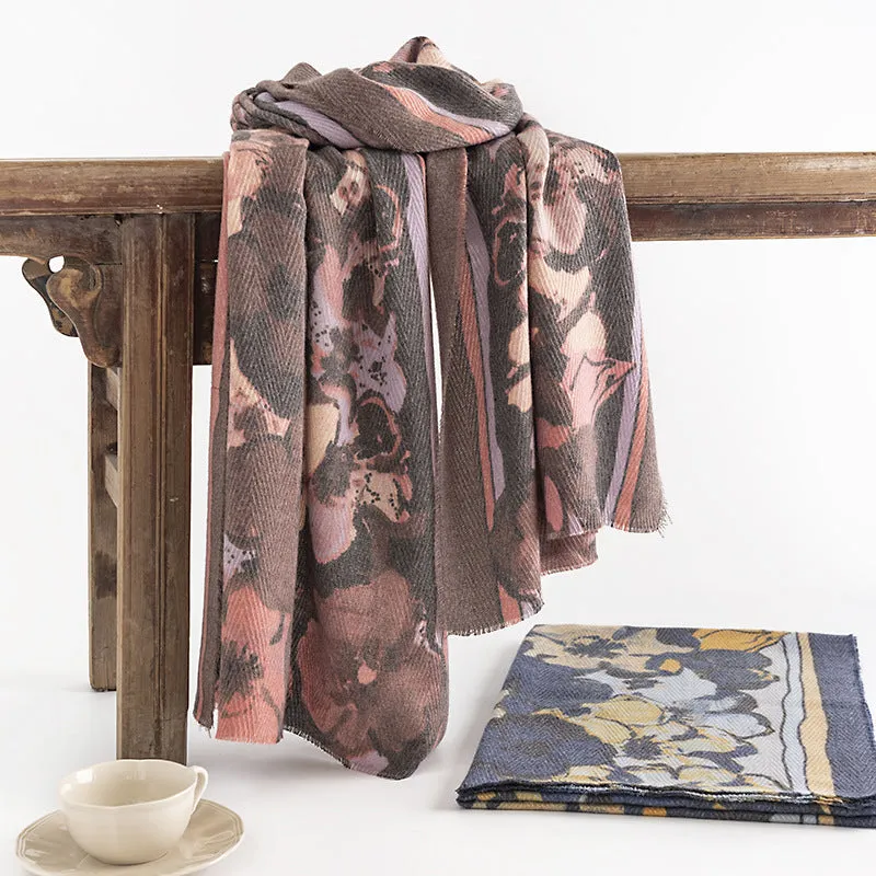 FH23-5363 flowers printed winter scarf