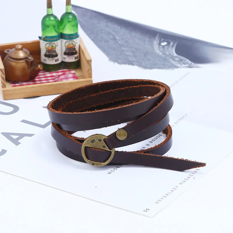 Five-Circle Pressed Words Cattle Leather Bracelet Retro Simple Multi-Circle Men's Leather Bracelet Popular Ornament