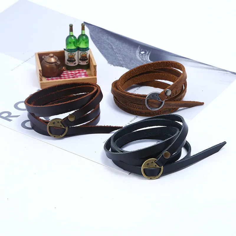 Five-Circle Pressed Words Cattle Leather Bracelet Retro Simple Multi-Circle Men's Leather Bracelet Popular Ornament