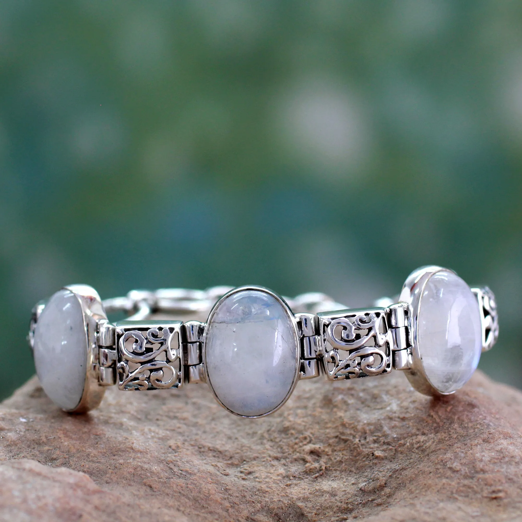 Floral Legends Artisan Crafted Moonstone Sterling Silver Bracelet