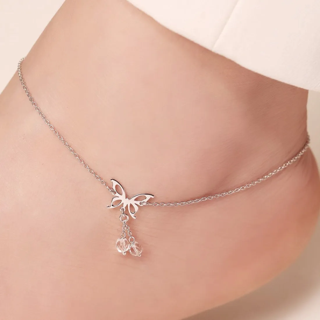 Fluttering Butterfly Dreams Rhodium-Plated 925 Sterling Silver Anklet