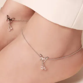 Fluttering Butterfly Dreams Rhodium-Plated 925 Sterling Silver Anklet