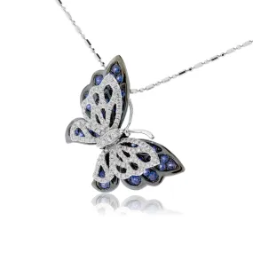 Fluttering Winged Butterfly Sapphire & Diamond Pendant