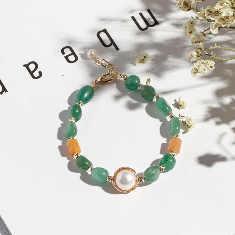 Fortune's Favor Freshwater Pearl and Aventurine Bracelet in Sterling Silver