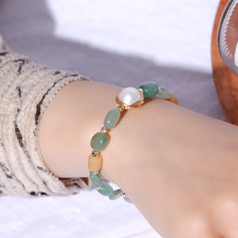 Fortune's Favor Freshwater Pearl and Aventurine Bracelet in Sterling Silver