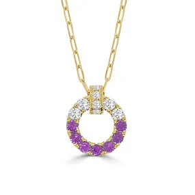 Frederic Sage 14K Yellow Gold Open Nebula Pink Sapphire and Diamond Pendant on Paperclip Chain