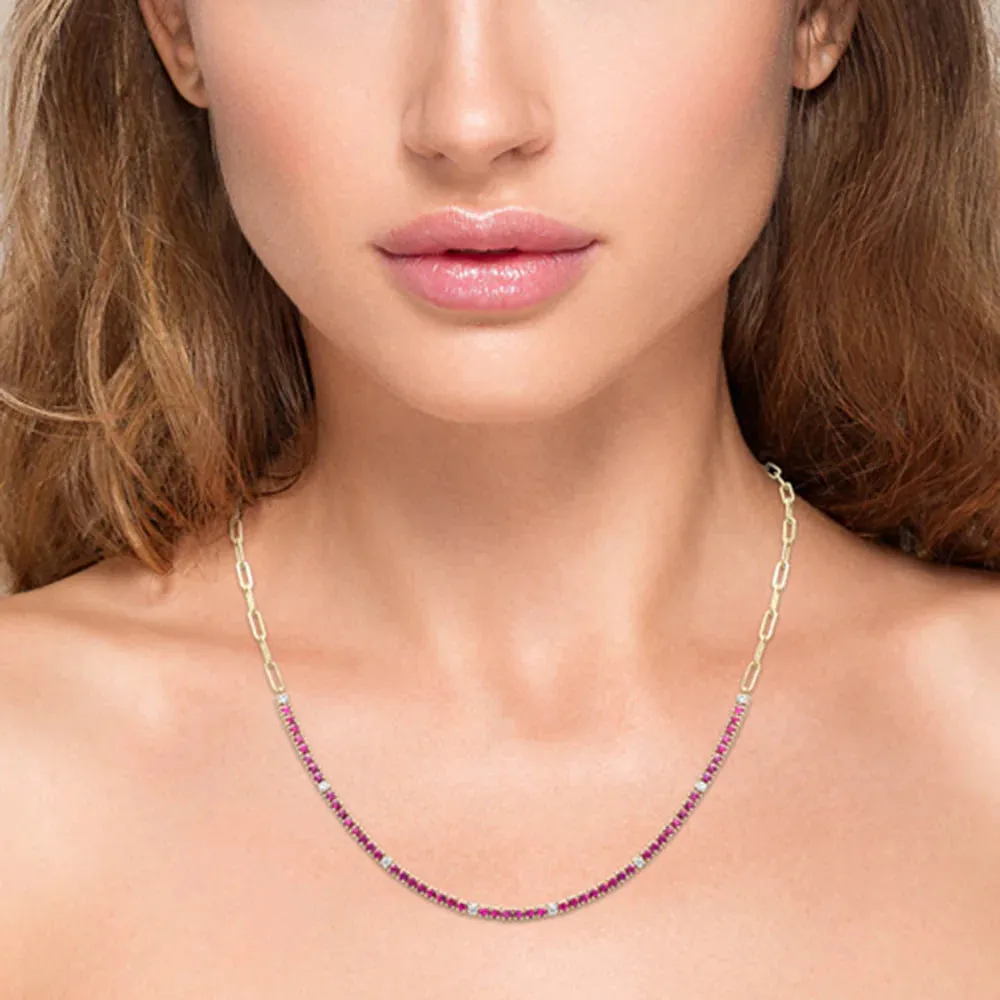 Gemstone   Diamonds  Paperclip Tennis Necklace