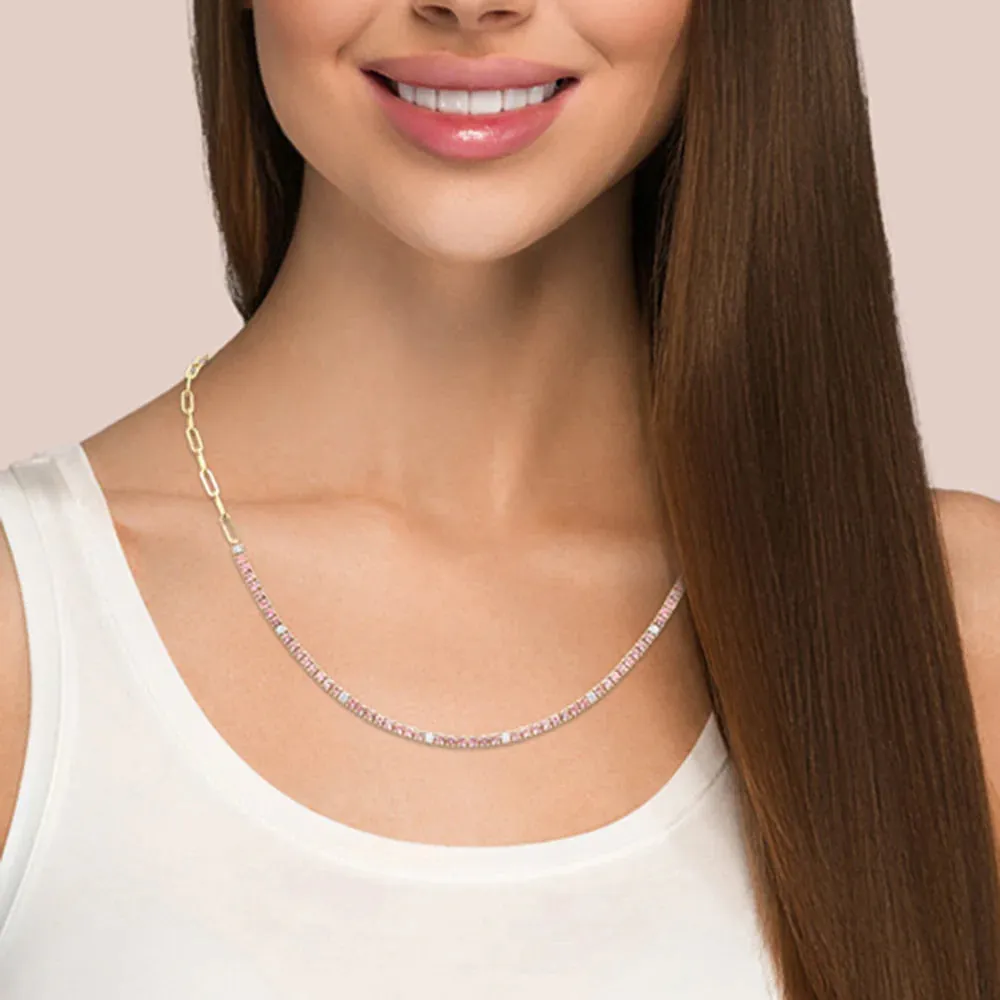 Gemstone   Diamonds  Paperclip Tennis Necklace