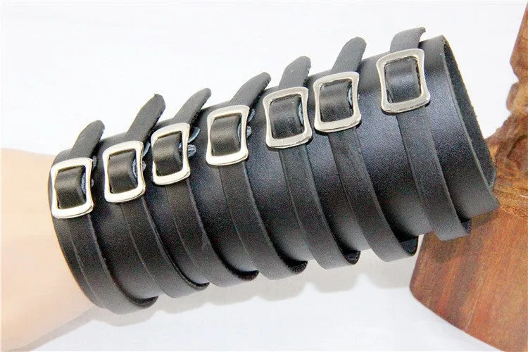 Gigantic Heavy Metal Leather Bracelet Seven Straps