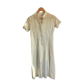 Giovvannozzi Cotton Cream And Lime Green Short Sleeved Dress With Matching Scarf UK Size 10