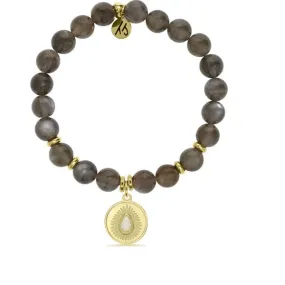 Gold Collection - Black Moonstone Stone Bracelet with You're One of a Kind Gold Charm