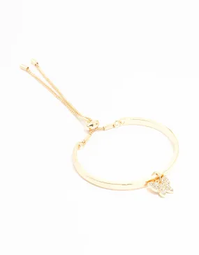 Gold Diamante Butterfly Charm Bangle Toggle Bangle