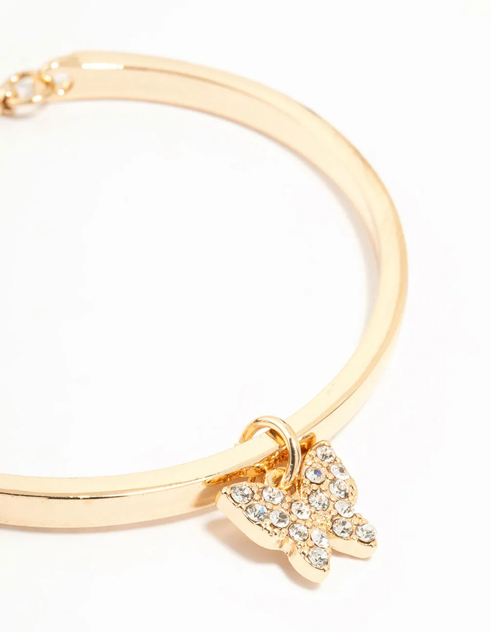 Gold Diamante Butterfly Charm Bangle Toggle Bangle