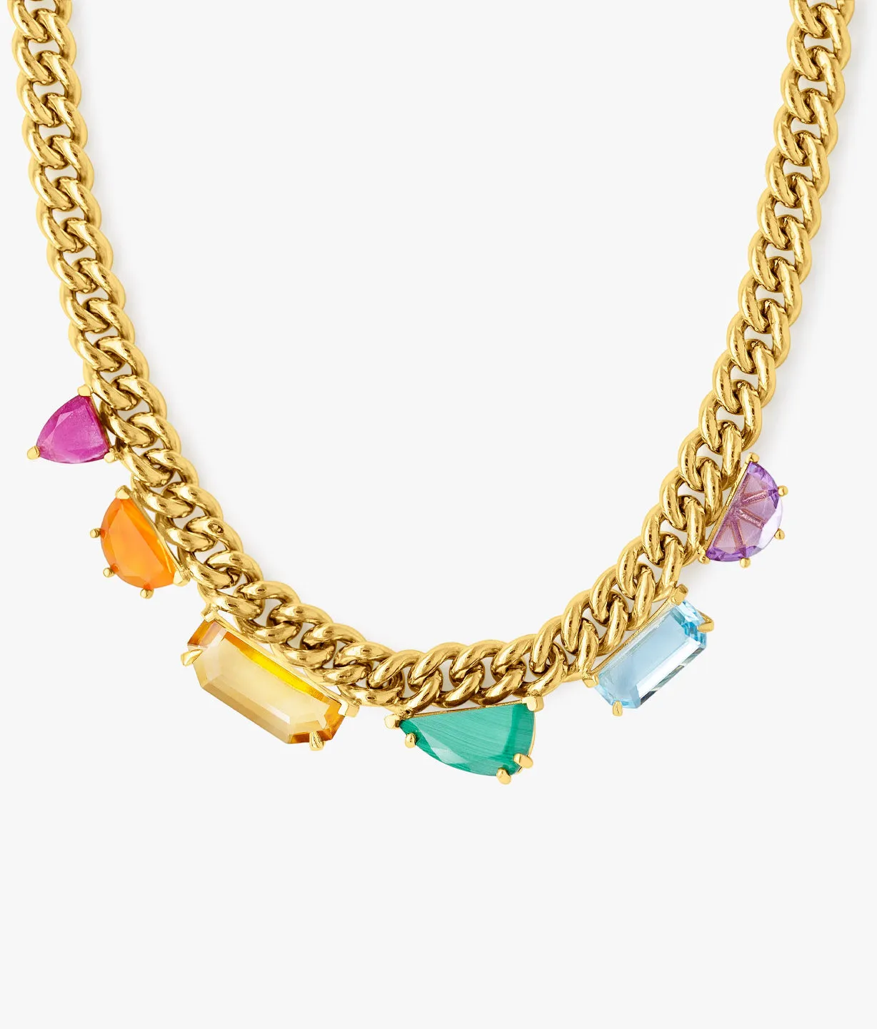 Gold Plated Silver Half Cut Gems Curb Chain Necklace