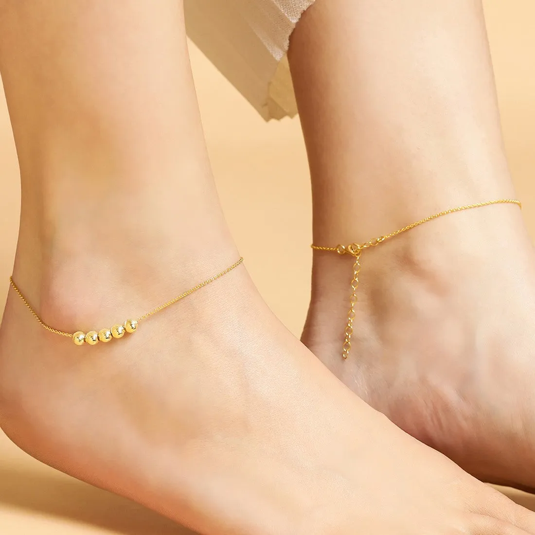 Golden Bead Plated 925 Sterling Silver Anklet