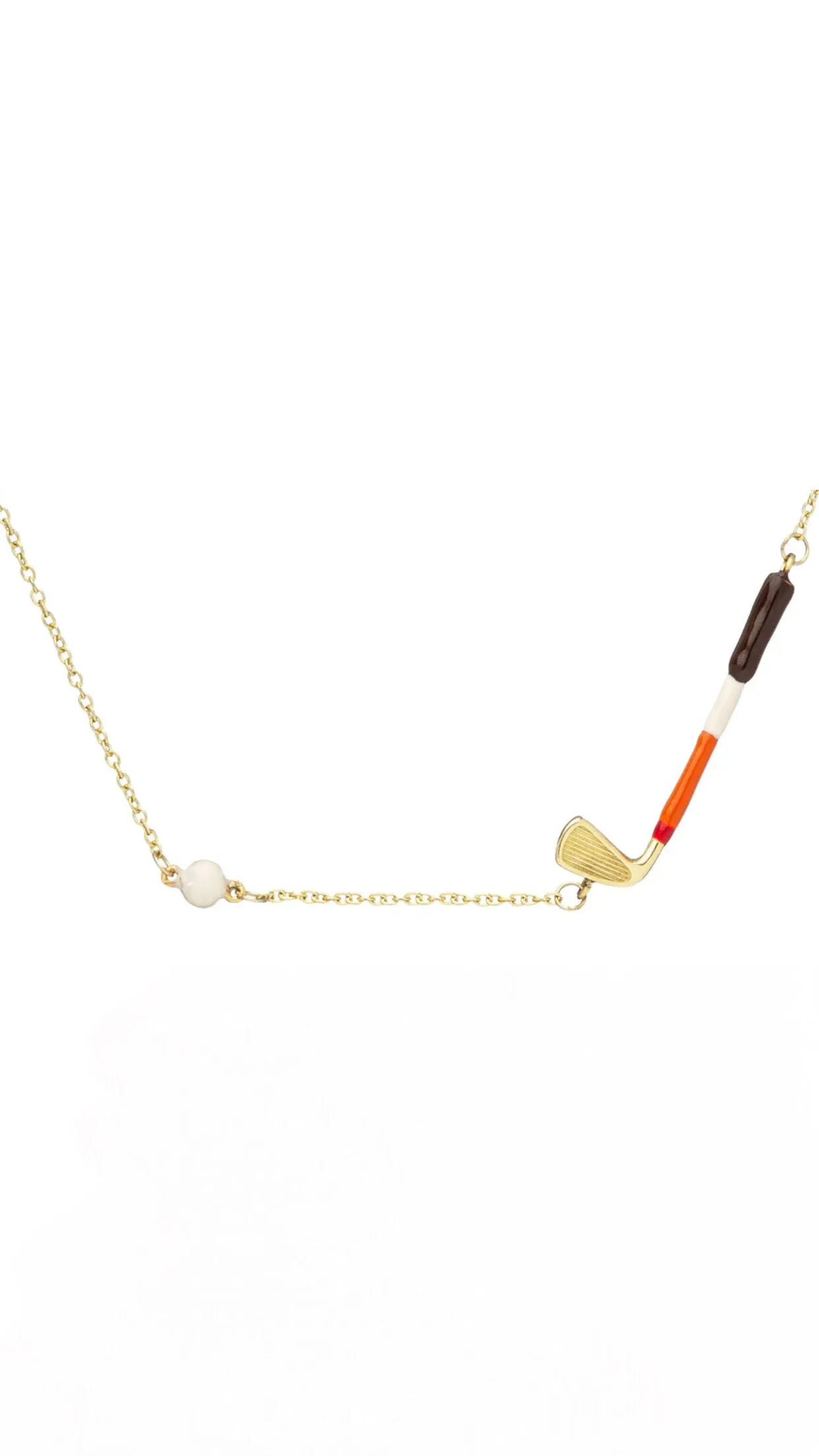 Golf Pelota Necklace in Yellow Gold with Orange Enamel