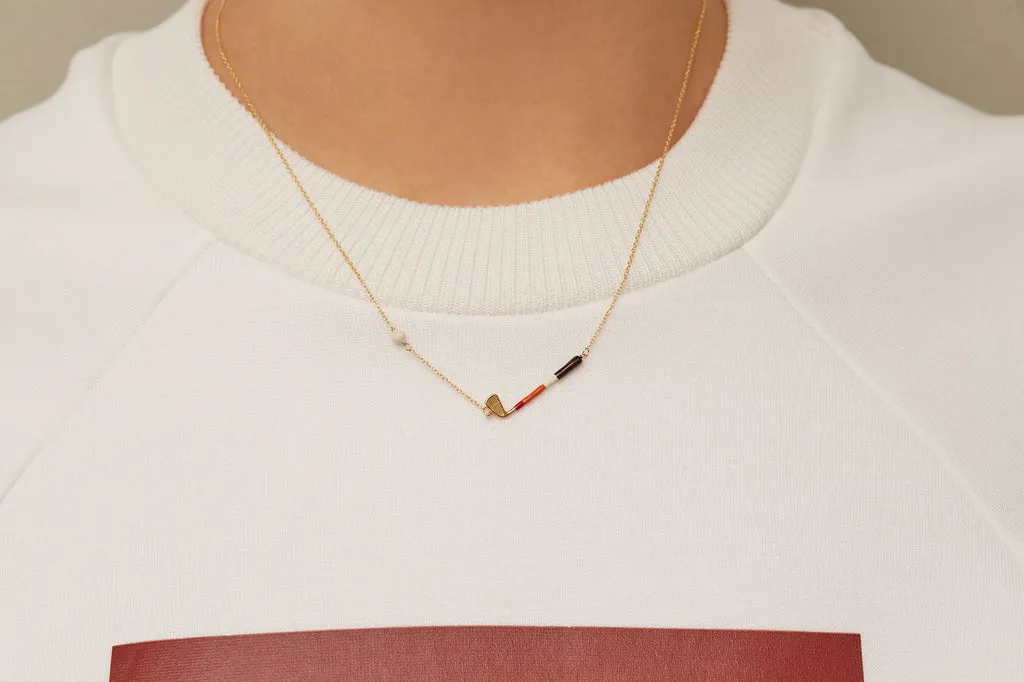 Golf Pelota Necklace in Yellow Gold with Orange Enamel