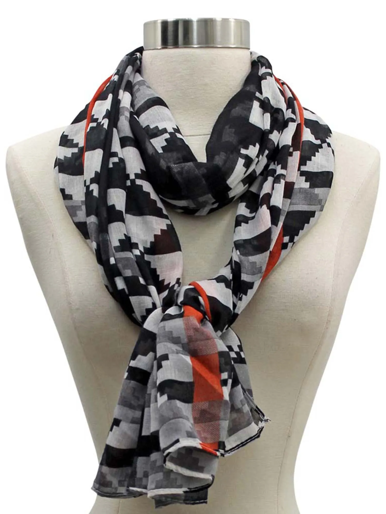 Gradient Geometric Checkered Scarf Shawl