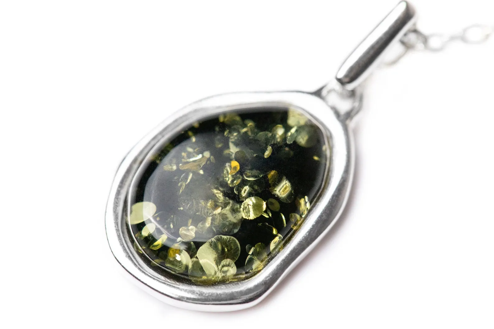 Green Amber ELEMENT Pendant Necklace - Baltic Beauty Jewellery